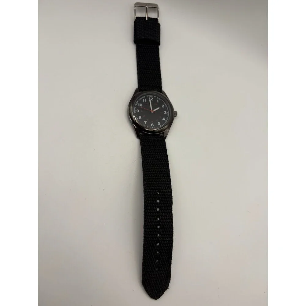 Vintage Military-Style Field Quartz Watch Black Dial | New Battery